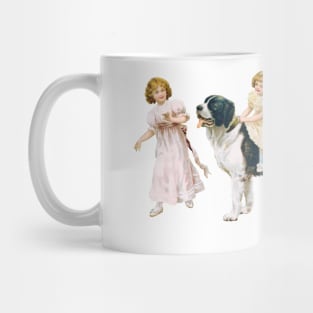 Victorian girls and dog Mug